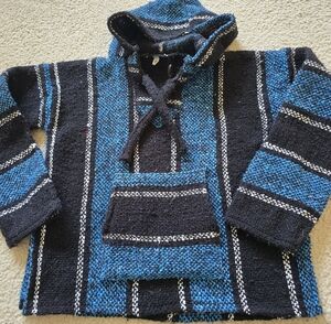 KIDS UNISEX CAMPING HOODUE Blue and Black Striped Hoodie